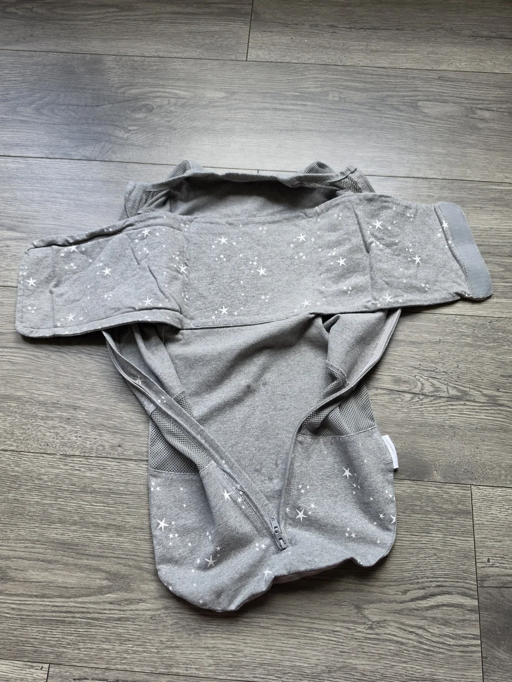 Grey Star-Print Baby Swaddle Sleep Sack with Center Zip